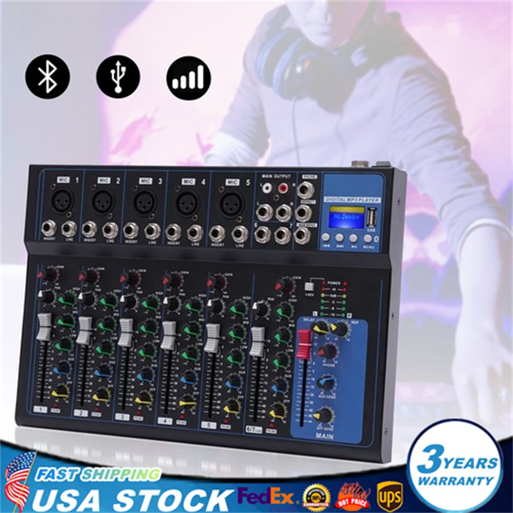 Portable 7-Channel Bluetooth Audio Mixer USB DJ Sound Mixing Console Board
