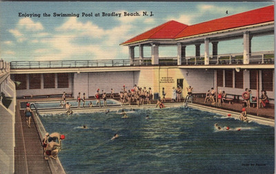Enjoying The Swimming Pool Bradley Beach New Jersey Postcard c1953