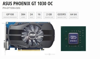 ASUS PHOENIX GT 1030 OC 2GB GDDR5 Graphics Card HDMI DVI 
