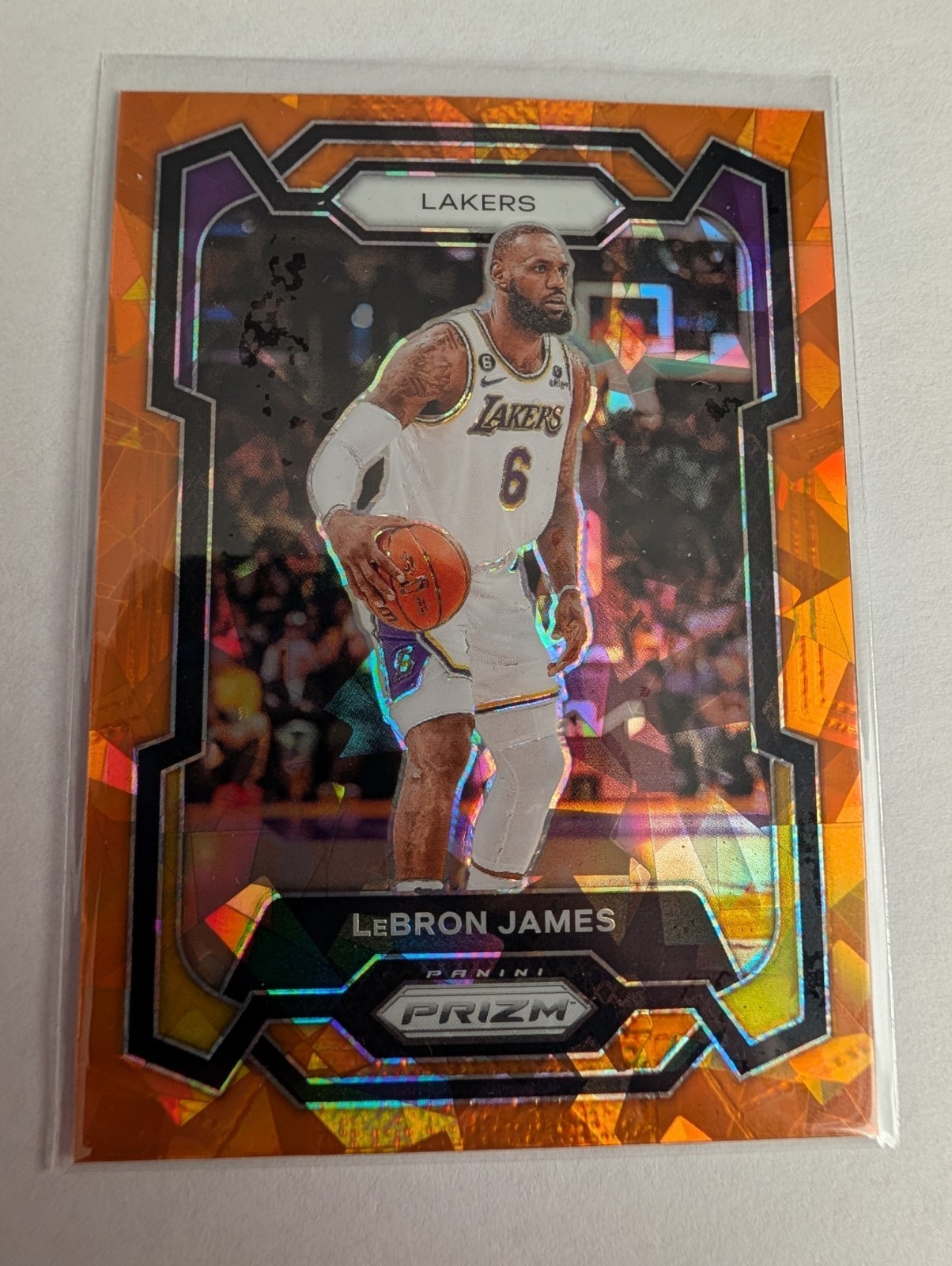 LeBron James 2023-24 Panini Prizm Basketball Orange Cracked Ice Prizm #63 Lakers