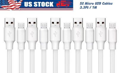 5-Pack Micro USB White 3.3 ft Long Cables for Charging and Data