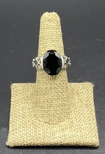 SILPADA-Sterling Silver Faceted Black Chalcedony Scroll Ring R1410-SIZE 7