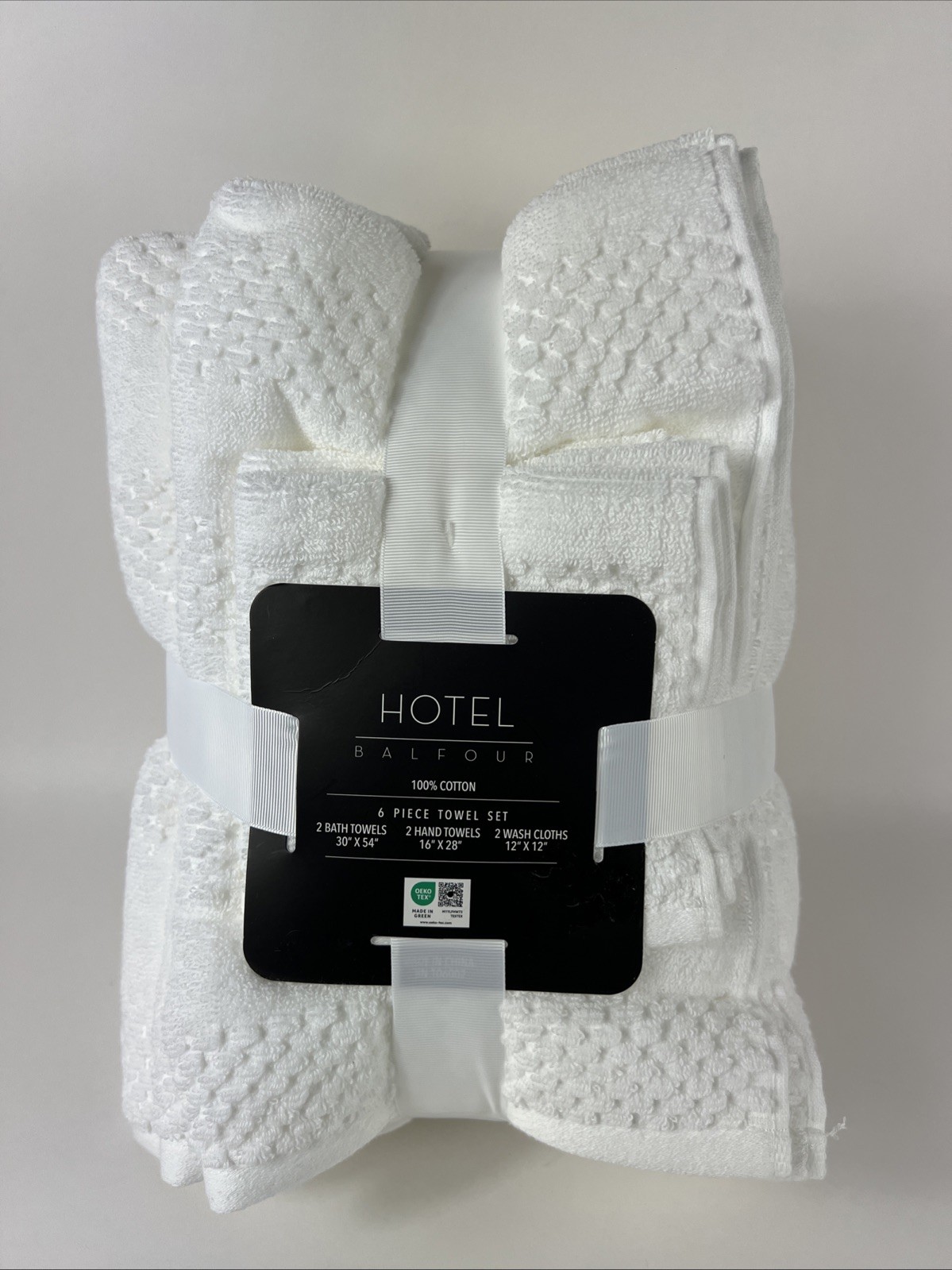 Set White Waffle Design Soft 100% Cotton 6pc Set New
