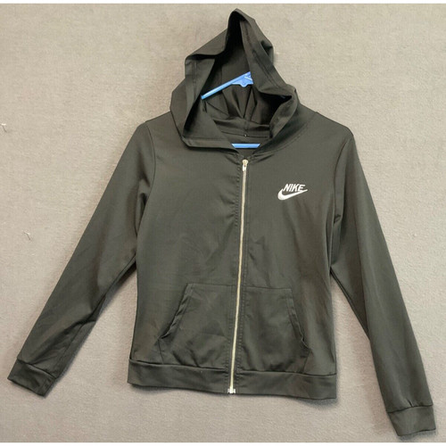 Nike Youth S Full Zip Hoodie Black Polyester Athletic Jacket Logo Lightweight