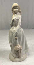 Vintage Sanbo Hand Painted Porcelain Figurine Woman with Umbrella Spain