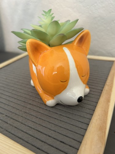 Fox Shaped Planter with Faux Succulents Plants Resin Flower Pot - Picture 11 of 11