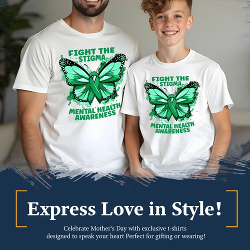 Mens Kids Butterfly Green Ribbon Mental Health Awareness T-Shirt Tee Anxiety#MHA - Picture 5 of 30