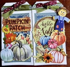 Sewn Premade Scrapbook Page/Sewn Tag Set: Hello Fall