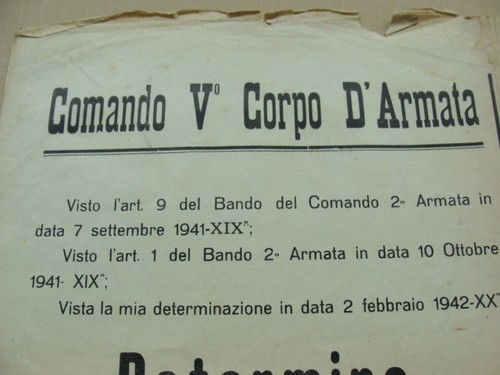 MANIFESTO COMANDO V CORPO D'ARMATA ORDINANZA COPRIFUOCO 1942 GUERRA EPOCA ITALIA - Picture 2 of 7