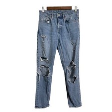H M Denim Womens Light Boyfriend Low Waist Distressed Button Fly Jeans Size 25