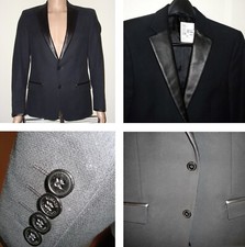 $1095 NUOVO BLAZER VERSACE NERO SMOKING SERA SLIM SMOKING GIACCA PELLE 38 UOMO