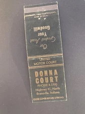 Vintage Indiana Matchbook “Donna Court” Evansville