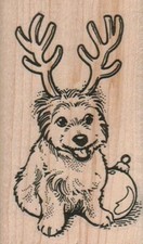 Bichon Reindeer Horns 2 x 3 1/4" Rubber Stamp, Christmas Stamp