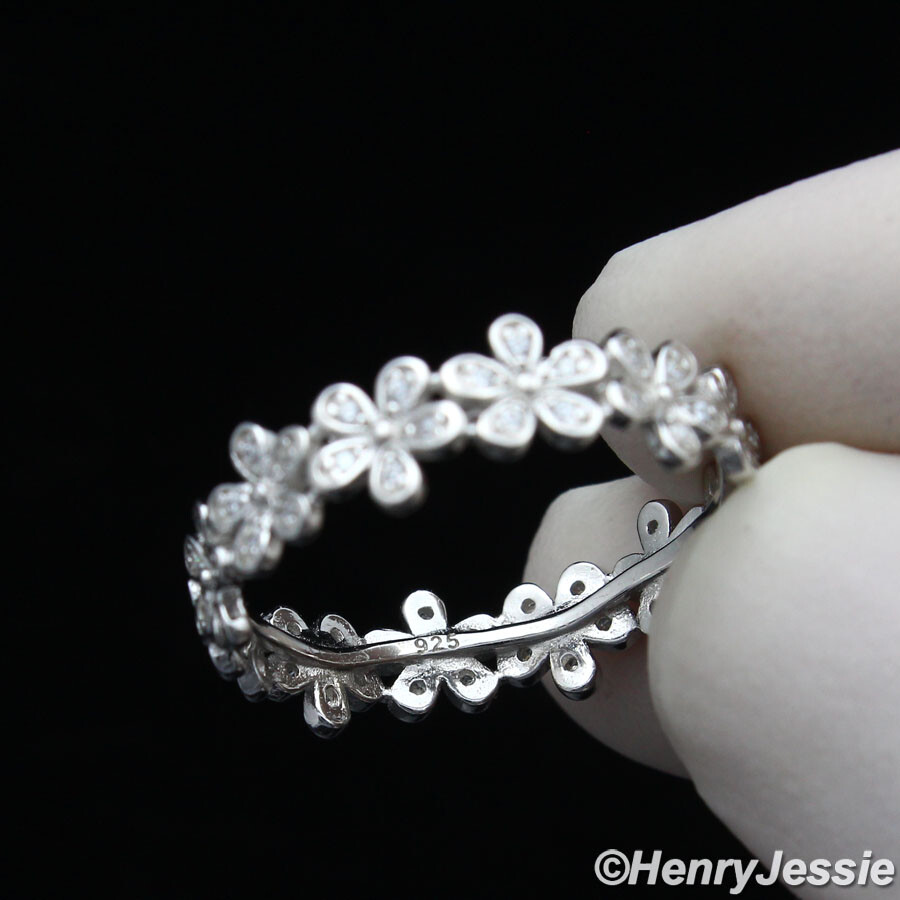 925 Sterling Silver Icy CZ Flower Ring For Women – 3D Bling Eternity Band In White, Round CZ Stone, Perfect For Wedding Or Anniversary Gift