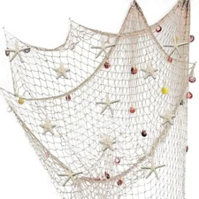 79 x 59 inch Nature Fish Net Wall Decoration with Colorful Sea Shells and 10 ...