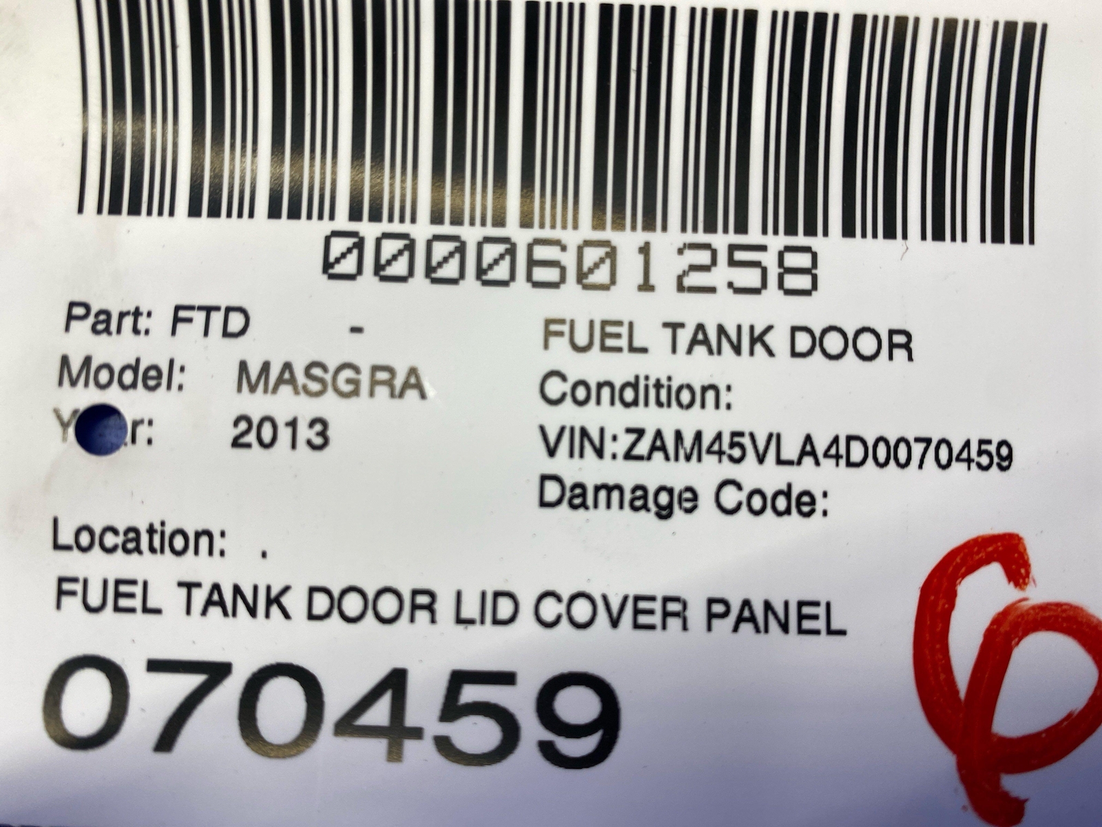 2008-2019 MASERATI GRANTURISMO FUEL TANK DOOR LID COVER PANEL BIANCO ELDORADO