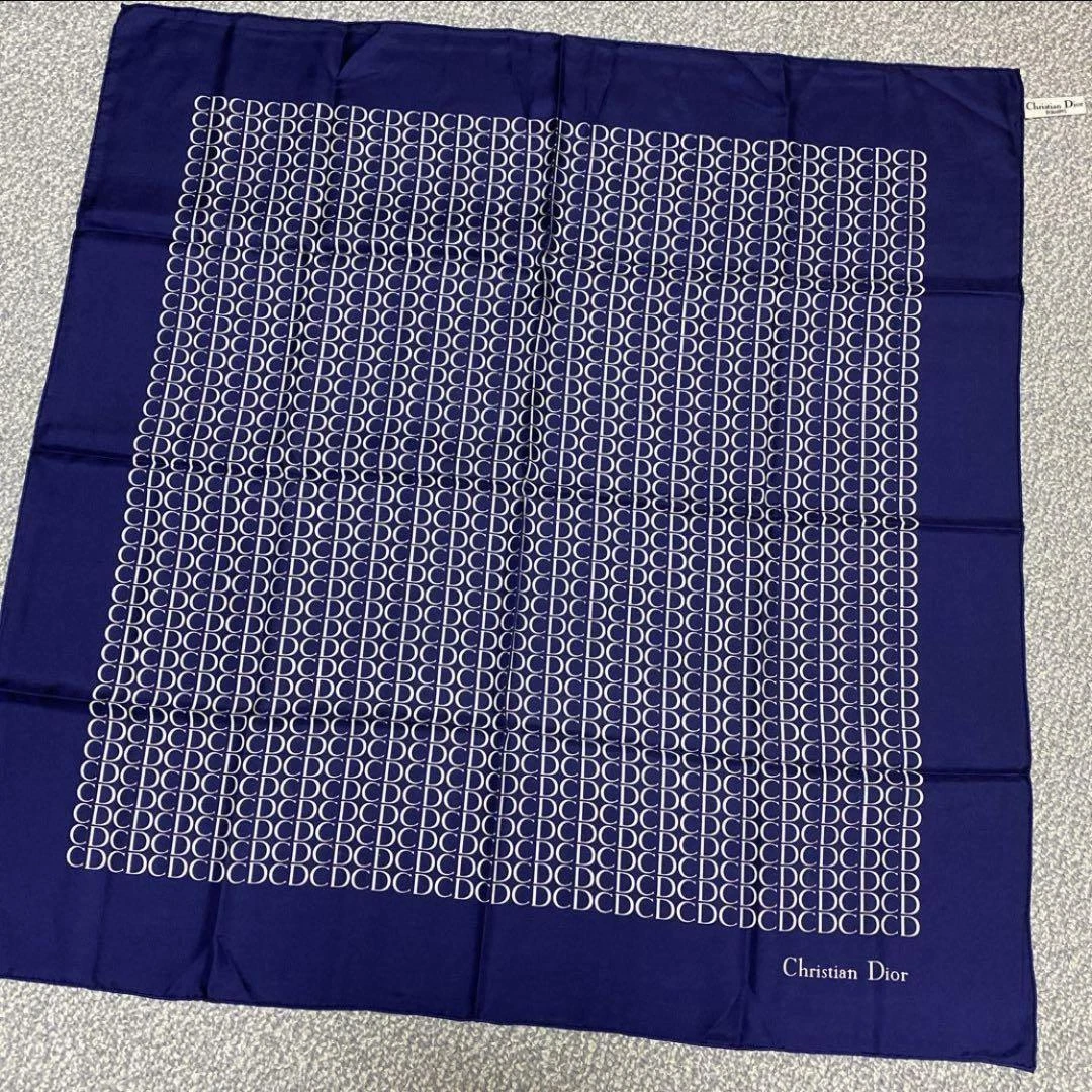 Christian Dior large scarf 80cm 31″ square silk logo blue