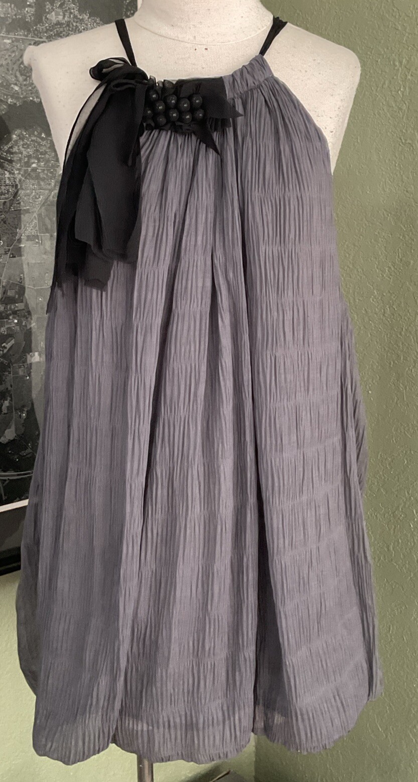 Anthropologie Robbi & Nikki Gray Black CHIFFON SILK HALTER Sz M $192 MINI Dress