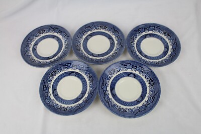 CHURCHILL ENGLAND Blue Willow Set of 5 Tea Coffee Cups and Saucers 2 7/8''   #2