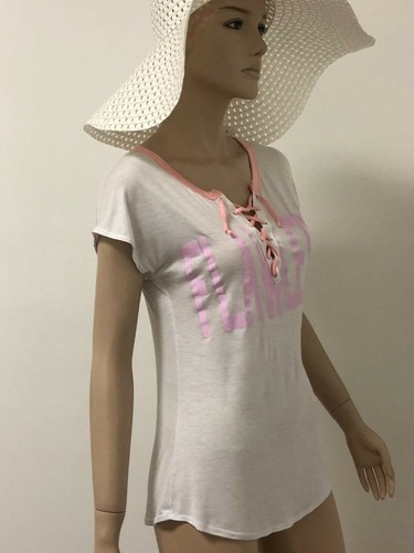 Fashion Sexy T-shirt Womens Lace Up Deep V Neck Graphic Tops - Picture 2 of 4