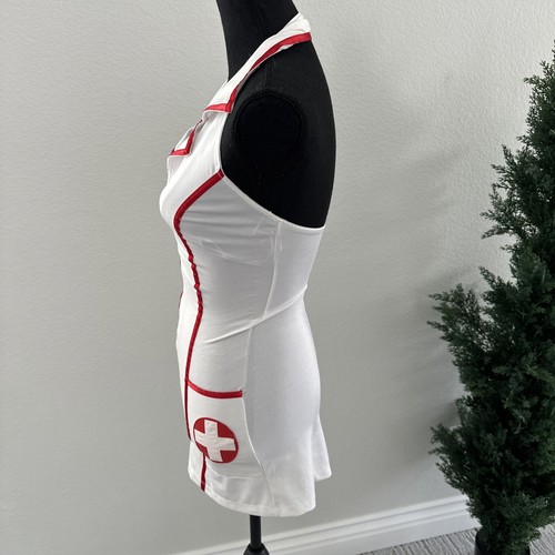 Vintage Frederick's Hollywood Lingerie Naughty Nurse Dress Size XS White Red - 第 5/15 張圖片