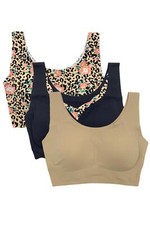 Rhonda Shear 3-pack Body Bra w/Removable Pads Animal/Black Inset/Beige