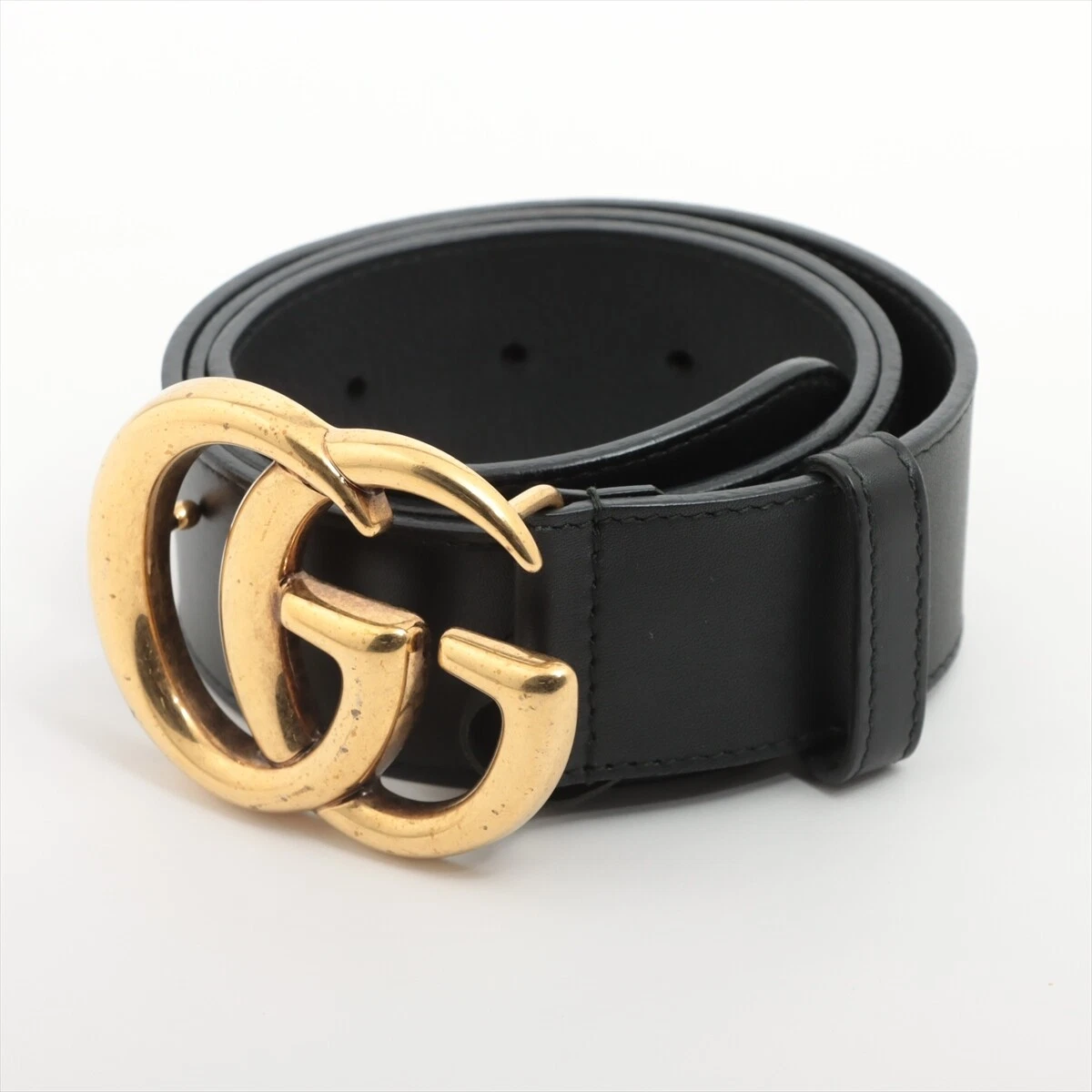 Gucci 400593 GG Marmont Belt 75/30 Gold Platedx Leather Black x