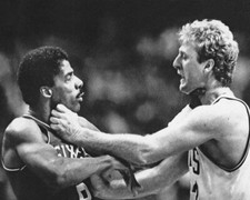 1984 Boston Celtics LARRY BIRD choking 76ers JULIUS ERVING Glossy 8x10 Photo