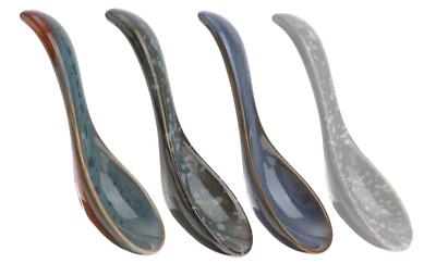 Japanese Soup Spoons set of 4, Ceramics Soup Spoons Retro Chinese Rice Spoons