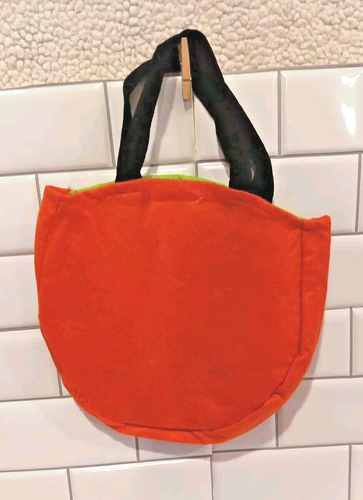 NEW Halloween Orange Pumpkin Party Fabric Novelty Treat Bag 9X9X1.5 w/Handle - Picture 2 of 2