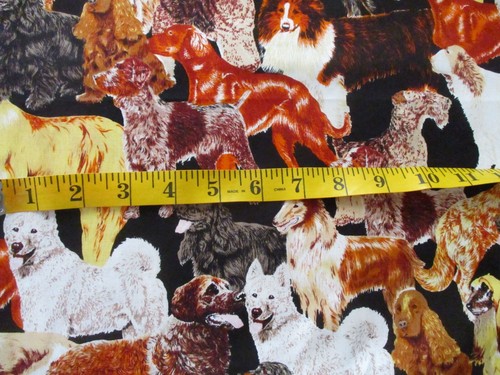 2-1/3 YARDS VINTAGE DOG BREEDS ON BLACK 100% COTTON OOP - Picture 6 of 6