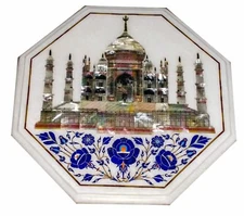 12" Marble Table Top Marble Stone Inlaid Marquetry Pietra Dura For Gift