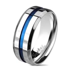Blue Shiny Stainless Steel Men's Ring With S A Center M6694