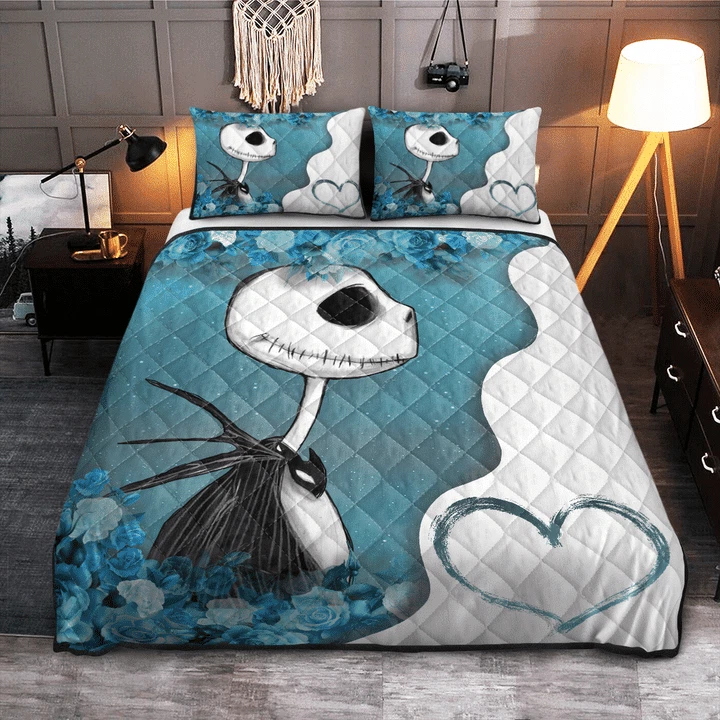 Amazing White Blue Jack Skellington The Nightmare Before 3D Quilt Bedding Set