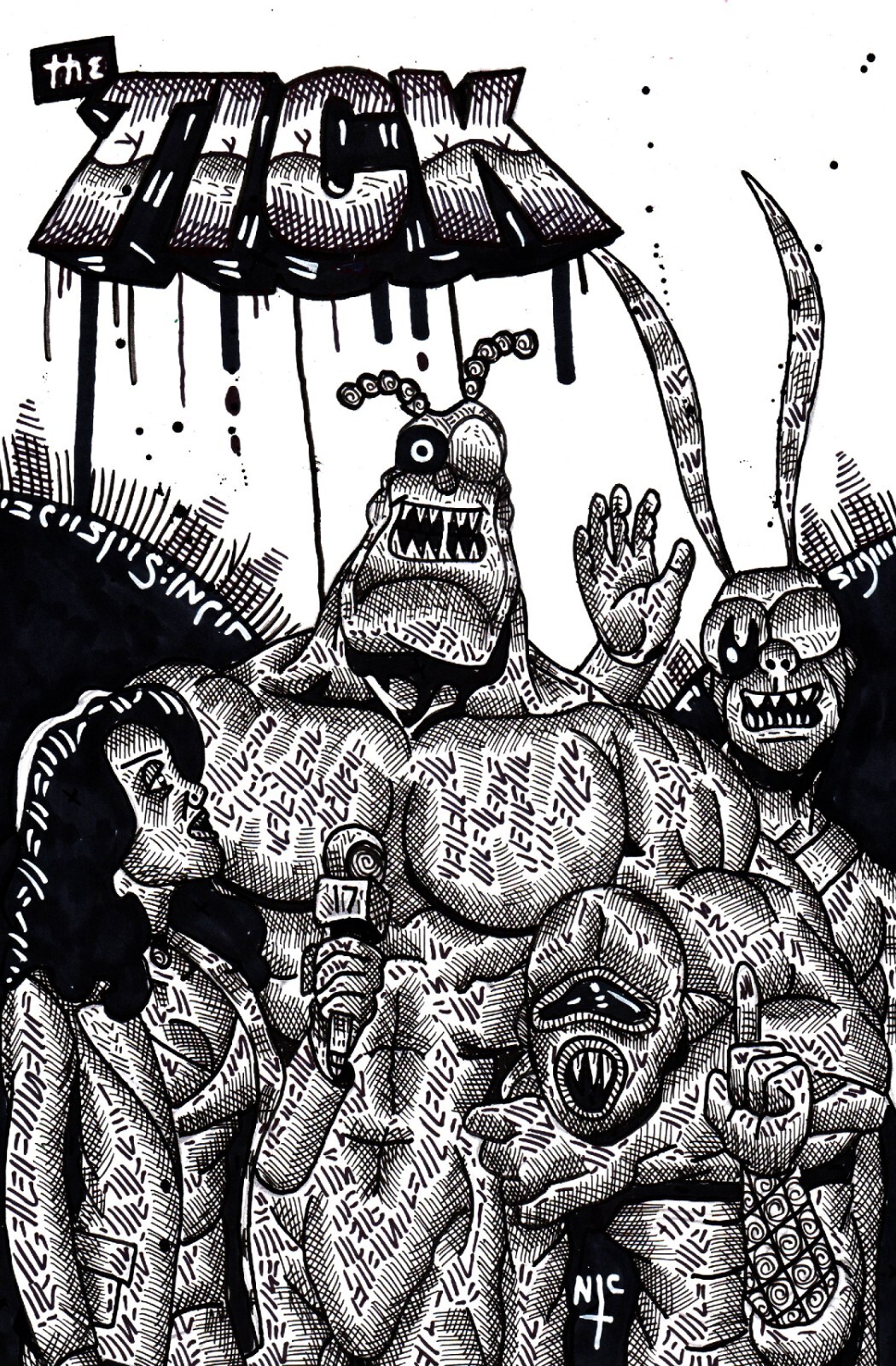 ORIGINAL COMIC ART, 8 x 12 INCH INK PENS ON ART PAPER, the tick