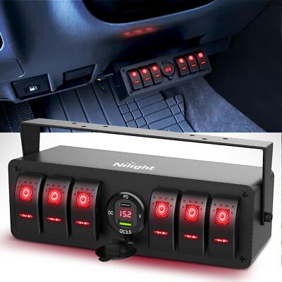 Nilight 6 Gang Rocker Switch Box 12V SPST ON Off Toggle Switch PD Type C