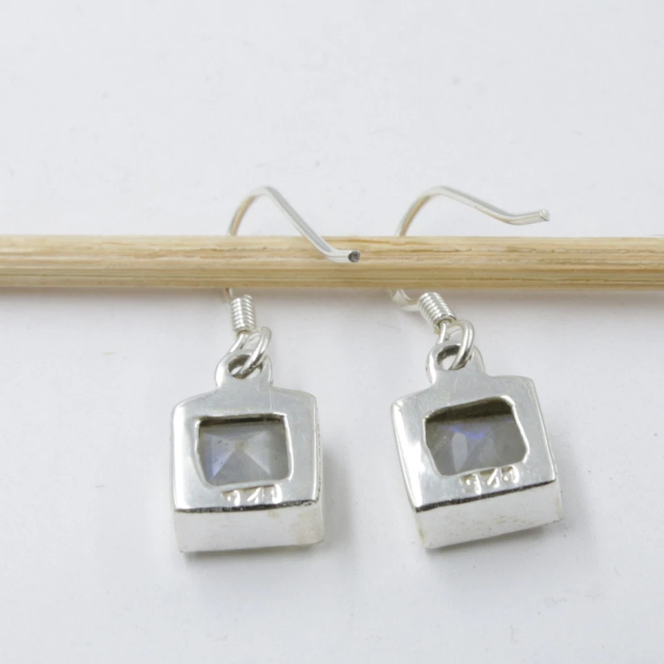Pietra di Luna Orecchini Vero Argento 925 Pendenti Quadrato Cutstone Moderno - Immagine 4 di 4
