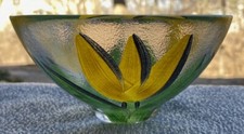 Kosta Boda Glass Yellow Tulipa 5 1/2" Bowl Tulips Signed Ulrica Vallien