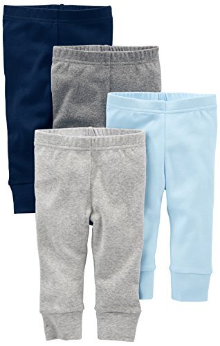Unisex Babies' Cotton Pants, Pack of 4 Newborn Blue/Grey/White - Picture 1 of 2