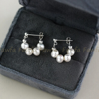 Elegant 7-8mm Natural White Freshwater Baroque Pearl Beaded Dangle Stud Earrings