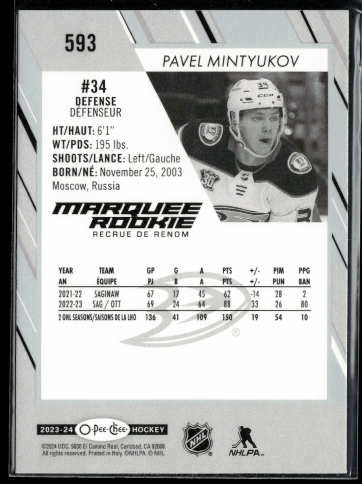 2023-24 O-Pee-Chee #593 Pavel Mintyukov RC - Image 2 of 2