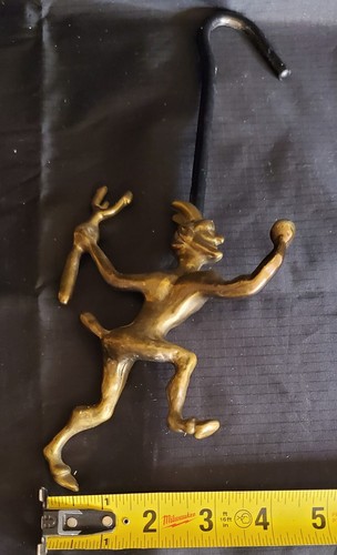 Rare Brass Devil Satan Chimney Flue Fireplace Damper Pull Hook 11 1/2” high - 第 4/5 張圖片