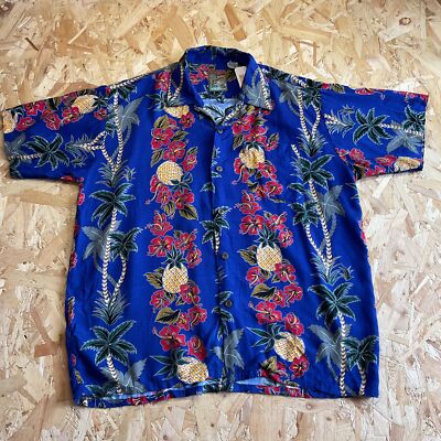 Vintage Pineapple Connection Hawaii Sommer Hemd Kurzarm Surf Blau M