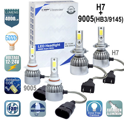2Pair H7+ 9005 Combo LED Headlight Low High Beams Light Kit Bulbs 6000K