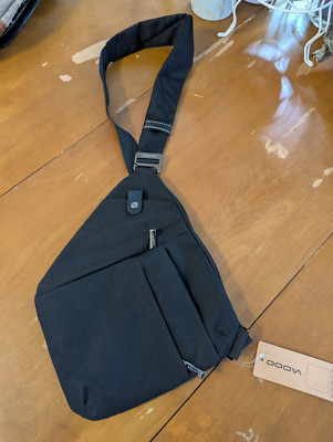 Vadoo Unisex Large Sling Bag, RFID Anti-theft, 3 Pockets, Black- NEW! FREE SHIP