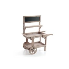 CARRETTO NATURALE ESPOSITORE IN LEGNO PORTA PIANTE CON LAVAGNA 87 X 47 X 109 CM