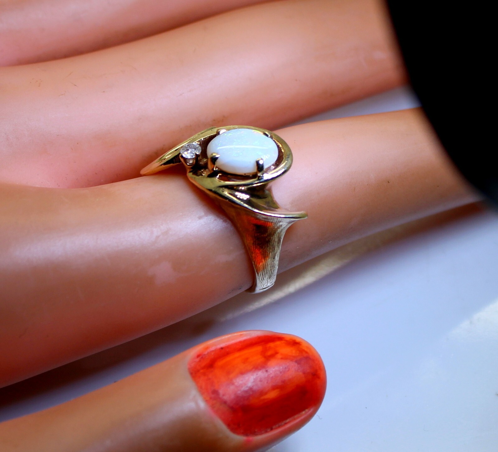 Gorgeous & Unique 14K Solid Gold 1.30 Ct Oval Opal & Diamond Ring, Size ...