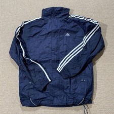 Adidas Jacket Mens Small Navy Blue White Shell Water Repellent Track Jacket