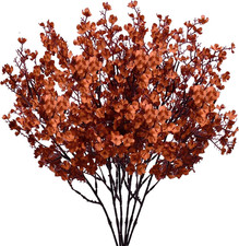 Burnt Orange Silk Baby's Breath Flowers - 6 Bundles with Bendable Stems