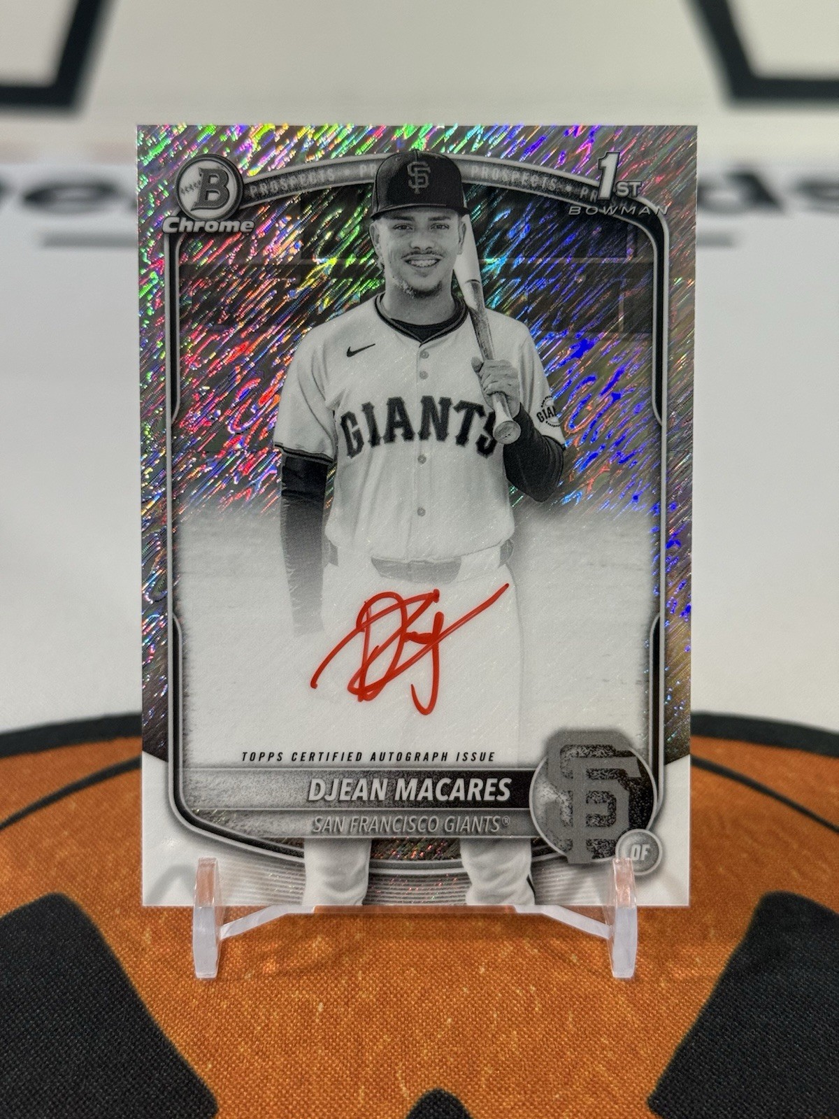 2025 Bowman Chrome Djean Macares #CPA-DM 1st Black & White Shimmer Red Ink Auto